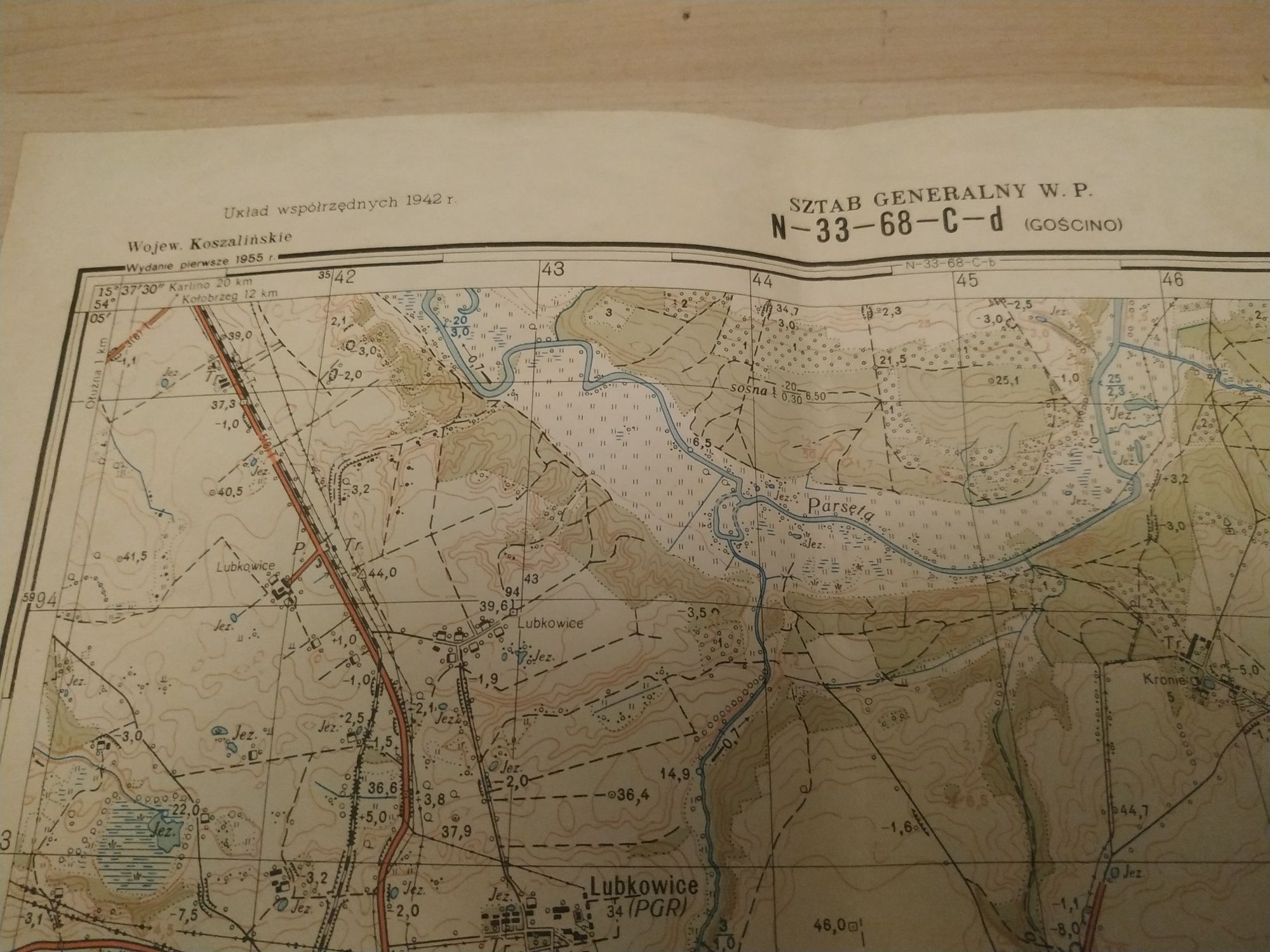 Tajna mapa sztabu generalnego N-33-68-D-c woj. koszalińskie 1955r.