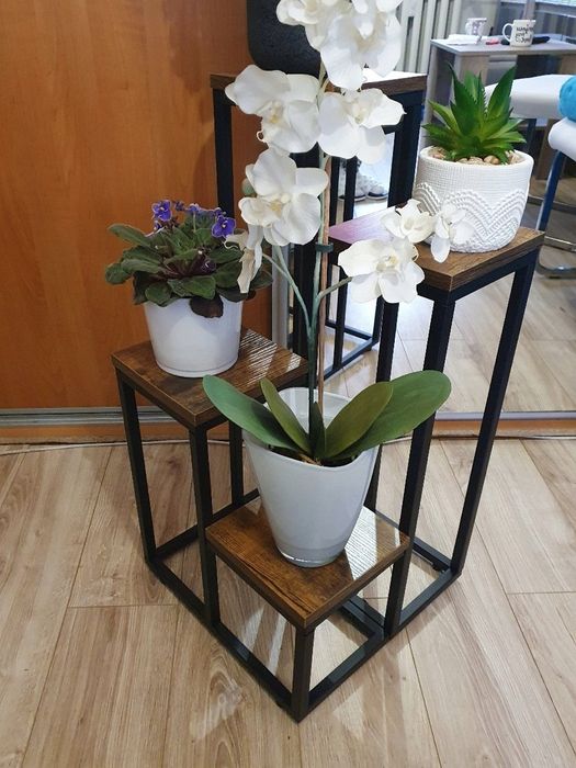 Solidny Stojący Kwietnik Loft Stojak Regał Na Kwiaty 4 Półki