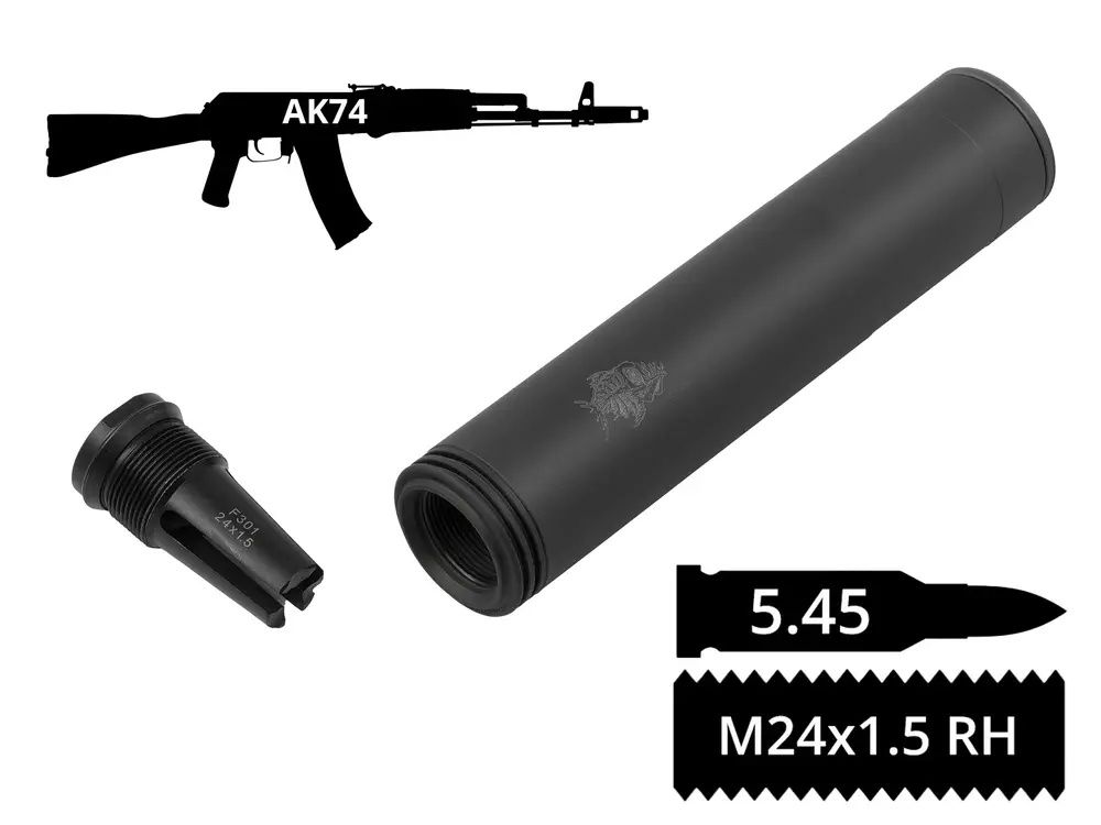 2в1 пламегасник+глушник AFTactical S44AF30, 5.45мм, 24x1.5 Rh,