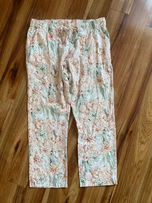 Xxl 44 42 spodnie lnine len wzory pastele beż plus size +size