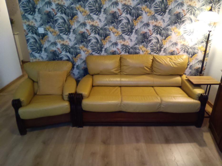 Wersalka Kler, Rozkładana, skura, fotele.