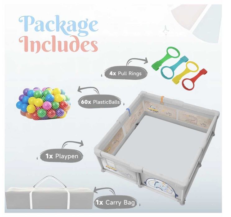 Kojec dla niemowląt 180 x 200 cm szary dla dzieci