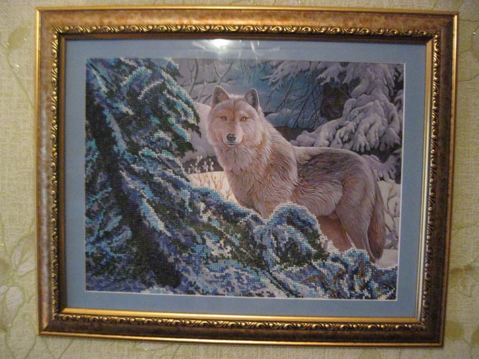 Картина из бисера, бисер, картина, ручная работа. Волк