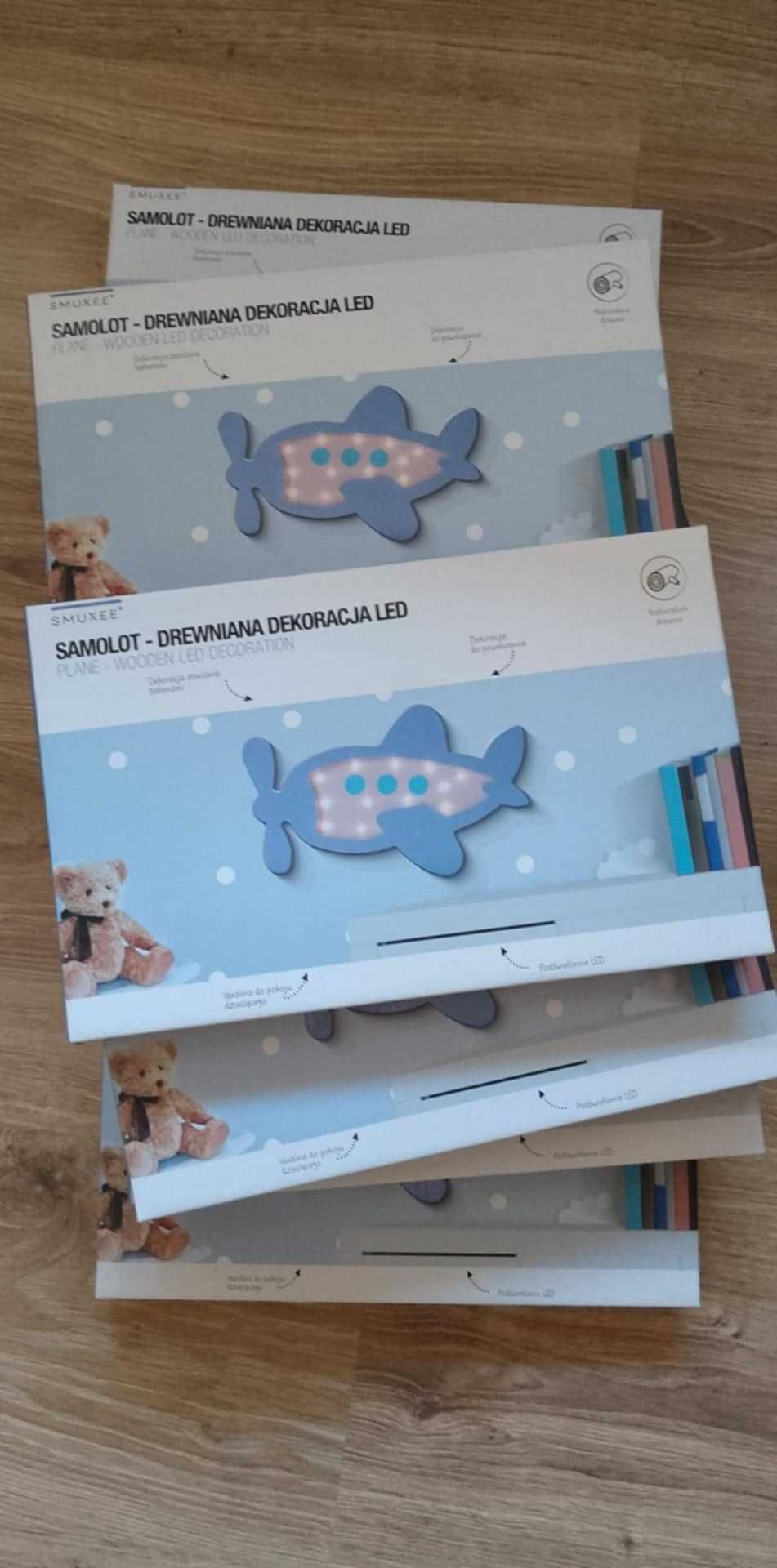 Drewniana Ozdoba Samolot lampka LED do pokoju dziecinnego zestaw 5 szt