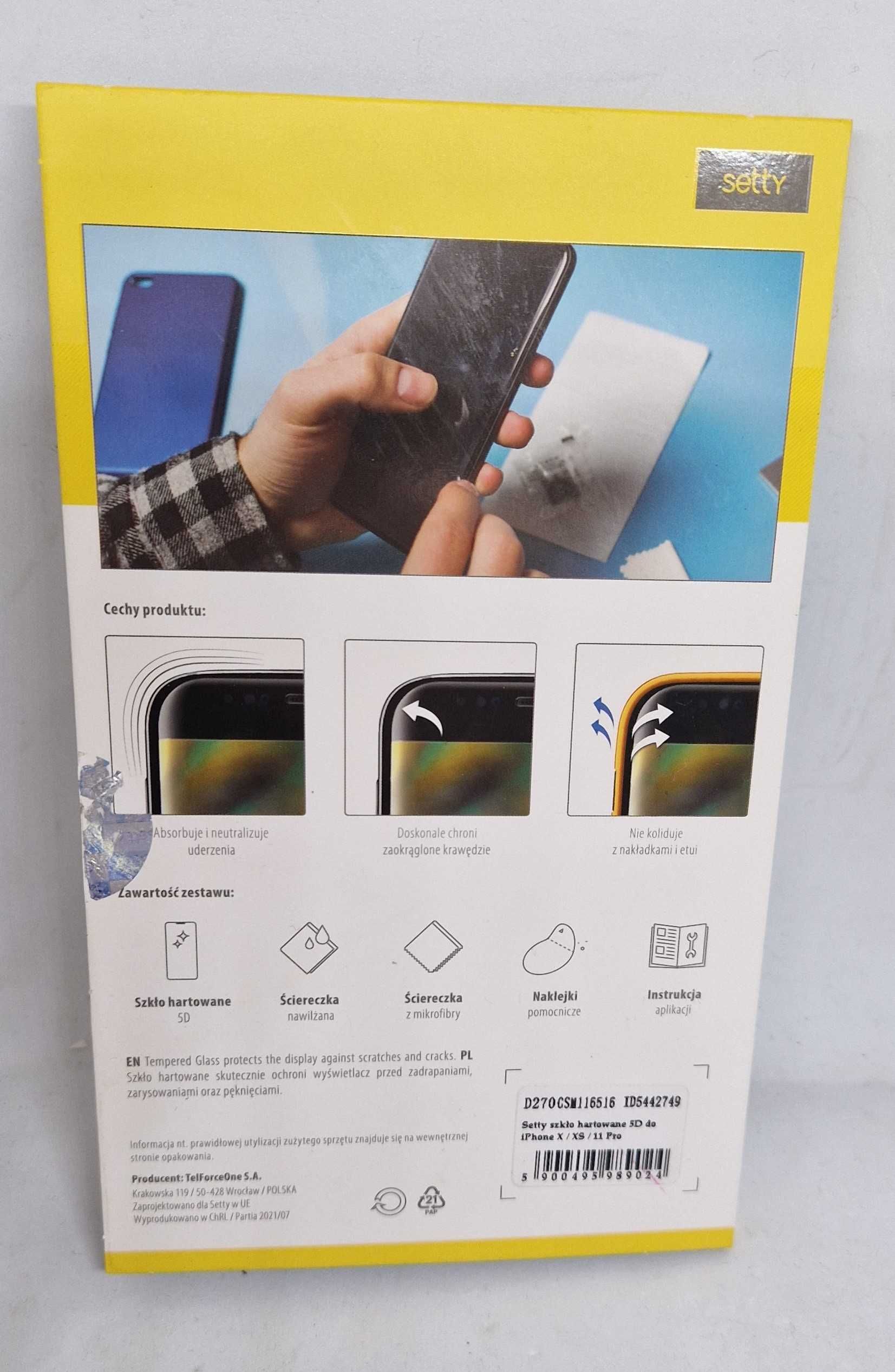 Szkło hartowane z ramką 5D 9H Iphone X/ XS/ 11 Pro silna ochrona NOWE