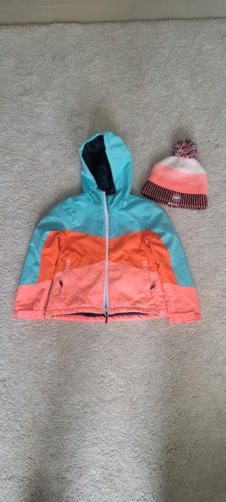 Niebiesko-pomarańczowa kurtka narciarska dla dziewczynki 7 lat