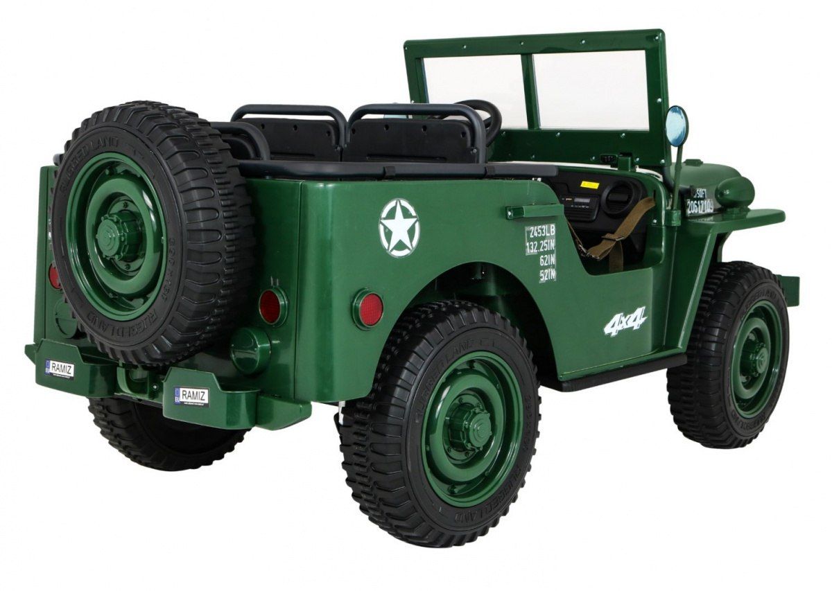 Auto na akumulator Pojazd Retro Wojskowy 4X4 Zielony 3 osobowy