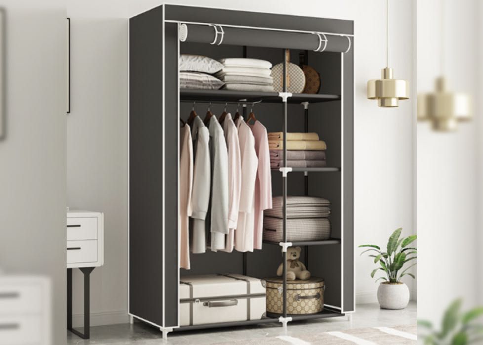 Тканевой шкаф для вещей на 2 секции Storage Wardrobe 68110 Серый