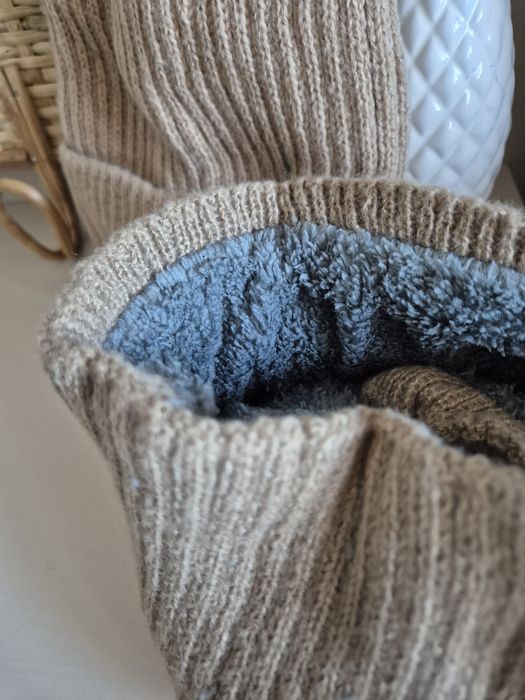 Zestaw zimowy męski beżowy czapka + komin ocieplane Nowe