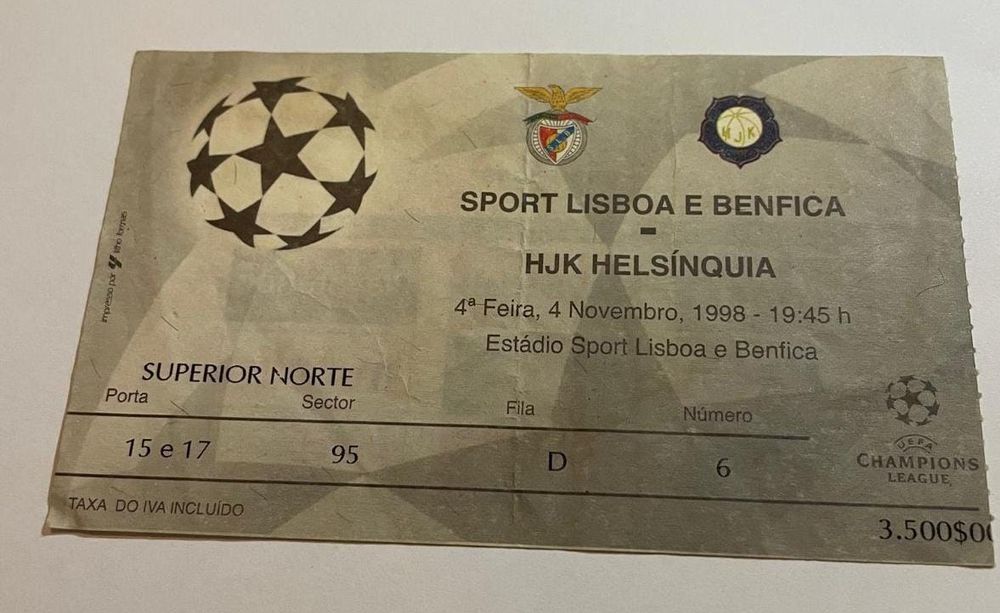 Bilhete Benfica champions league.