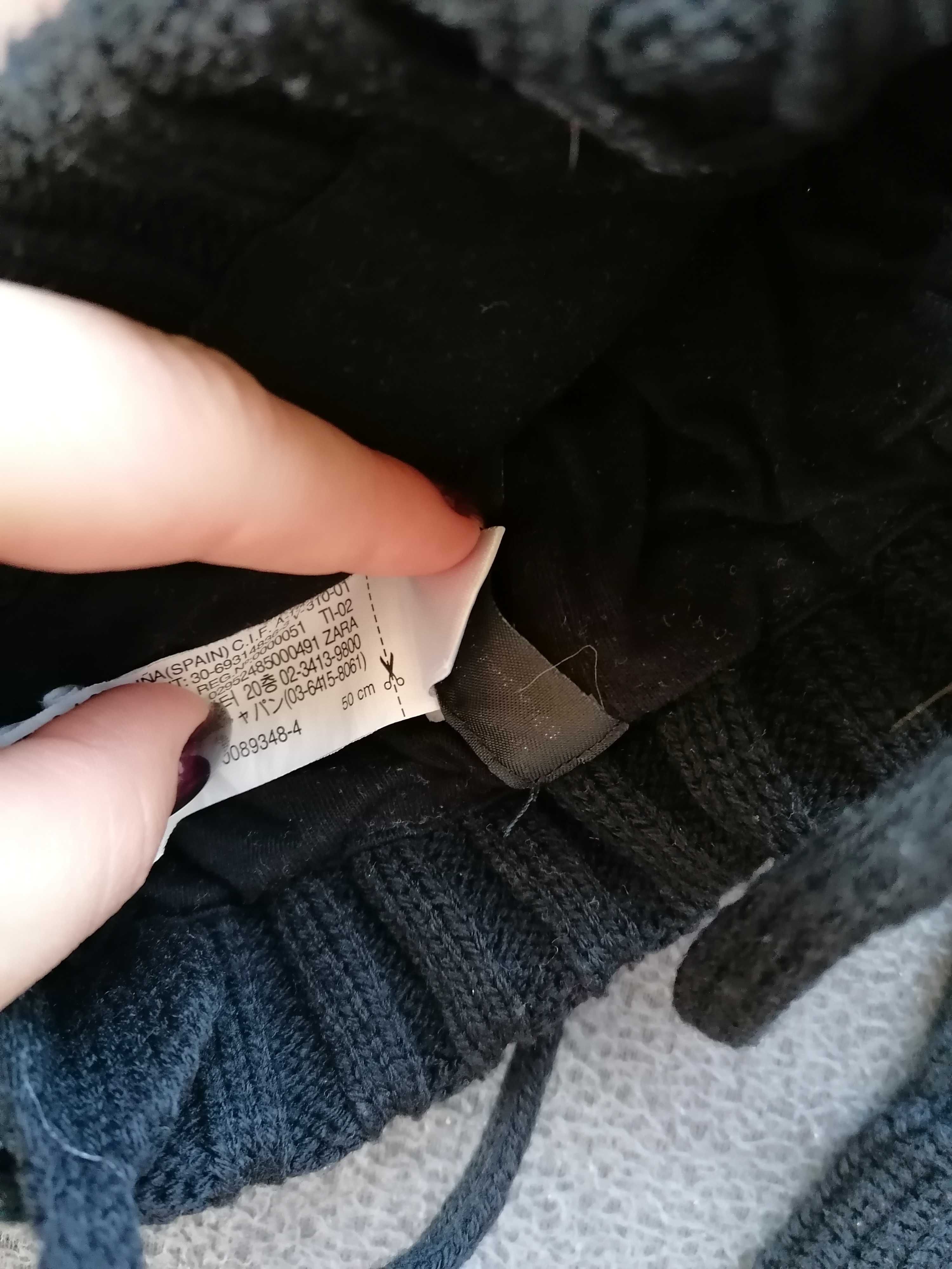 ZARA czarna czapka z pomponem + rękawiczki 50 cm 18-36m.