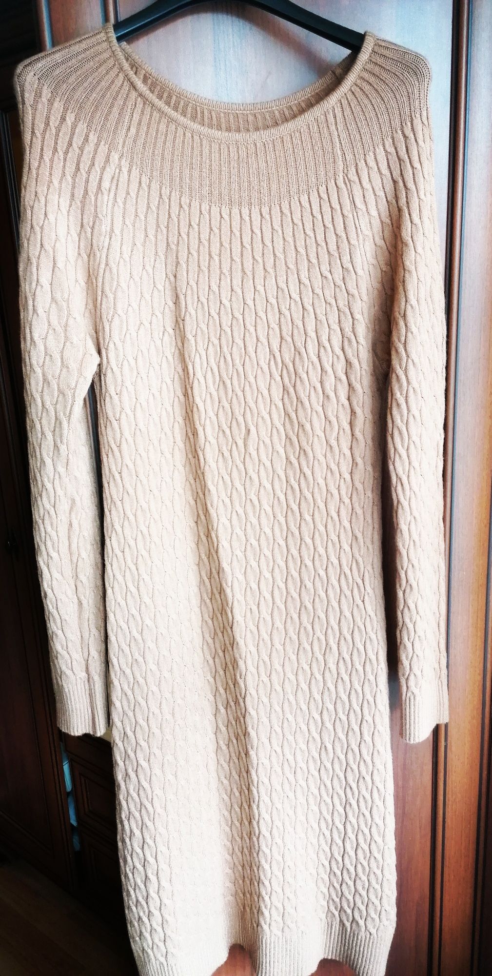 Sweterkowa sukienka r. S kolor camel