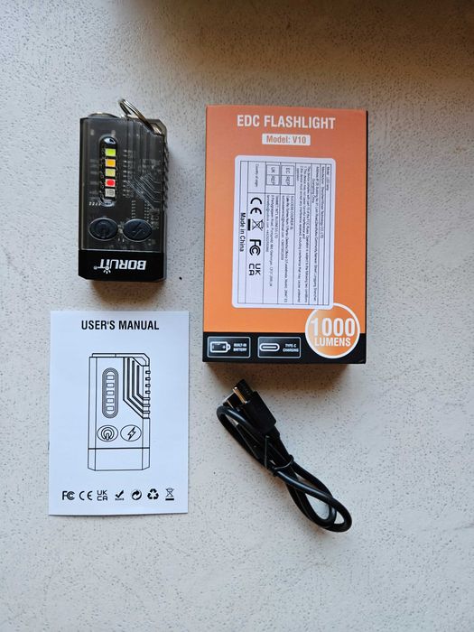 NOWA Latarka LED BORUIT V10 EDC USB-C Akumulatorowa Magnes UV 1000lm