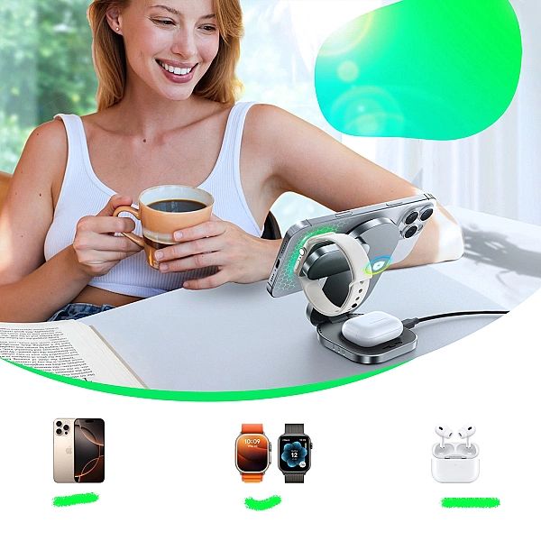 Ładowarka indukcyjna Joyroom JR-W17 Qi 3w1 bezprzewodowa - czarna