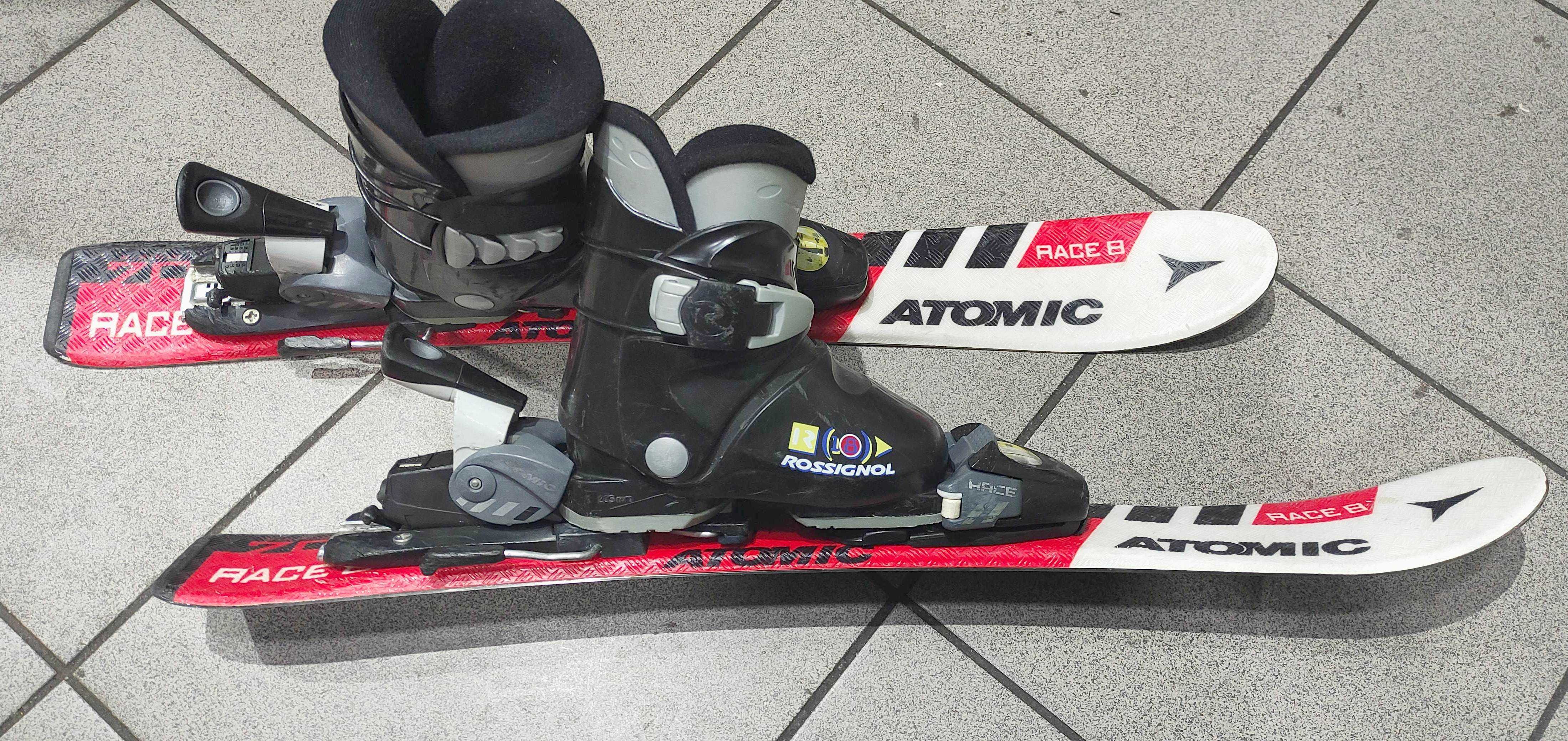 zestaw, narty dla dzieci Atomic Race 70cm+ buty Rossignol 25,5 wygodne