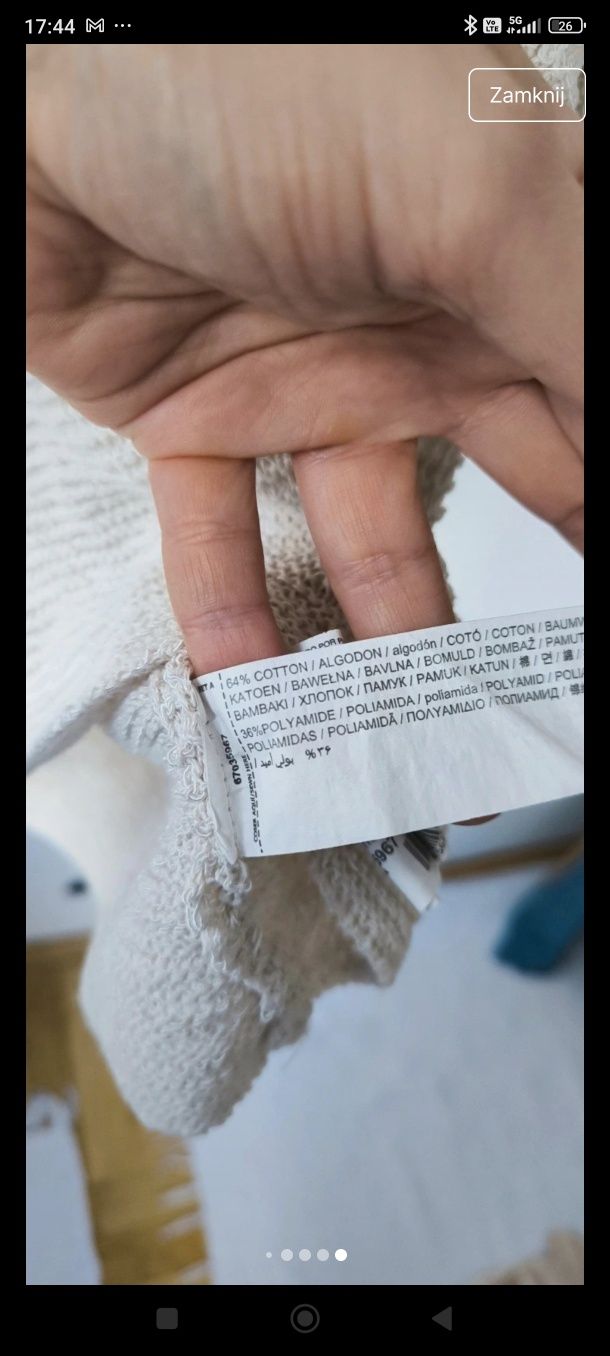 S/M/L dzianinowa swetrowa beżowa ecru bawełniana bluzeczka bufki Mango