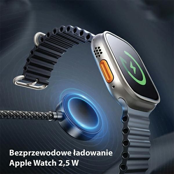 AWEI kabel W23 3w1 usb-c/lightning/watch100W/10W/2.5W czarny/black
