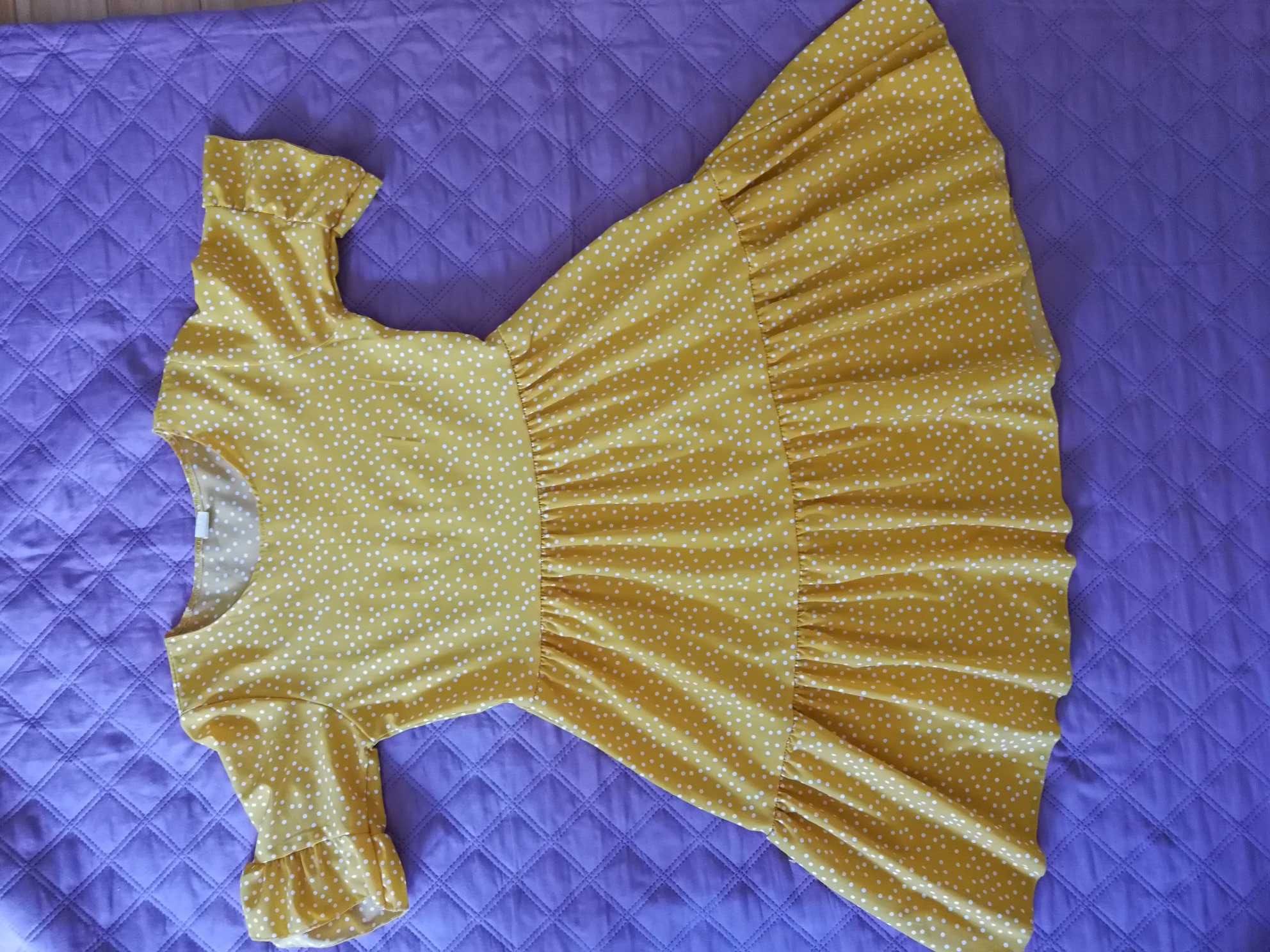 damska żółta sukienka w groszki Modna Kiecka 36