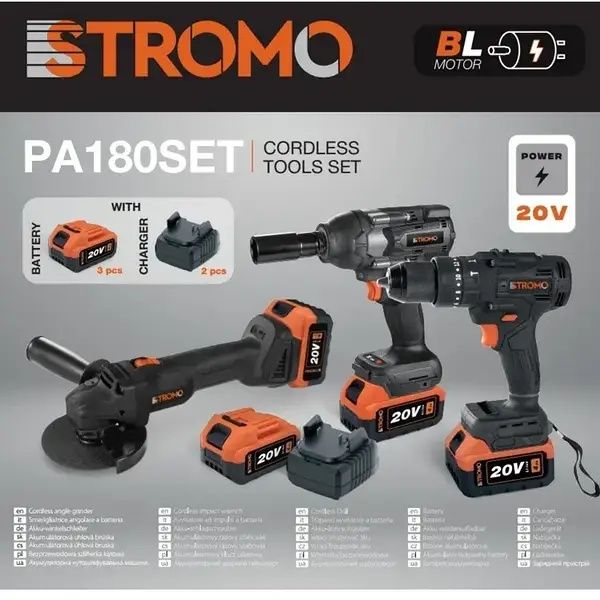 Аккумуляторный набор STROMO 3в1 PA180SET Болгарка+Гайковерт+Шуруповерт