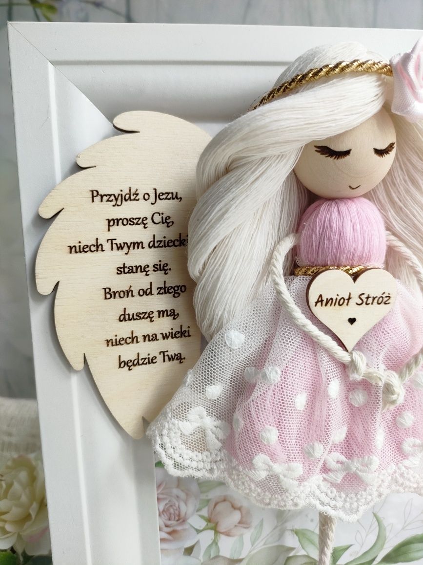 Pamiątka Chrztu Świętego Anioł Stróż w ramce