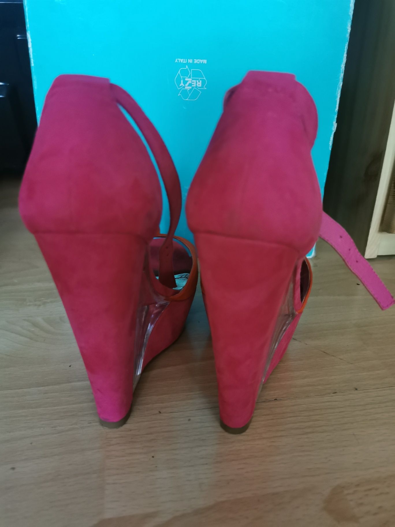 Różowe pomarańczowe platformy sandały damskie buty neonowe centro 38