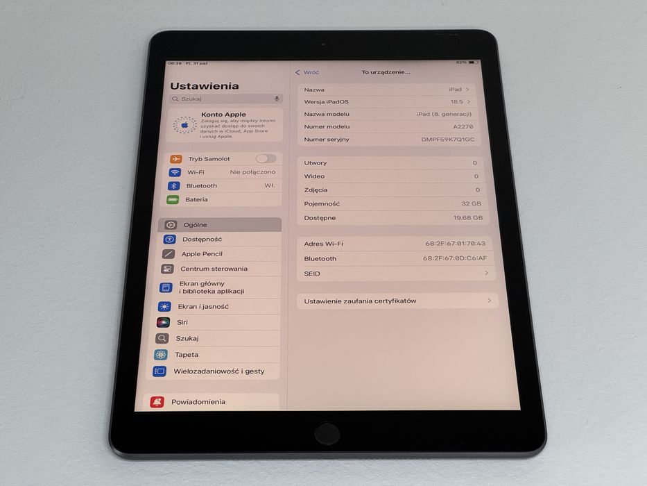 iPad 8. gen. (A2270) - 32GB - faktura VAT 23%