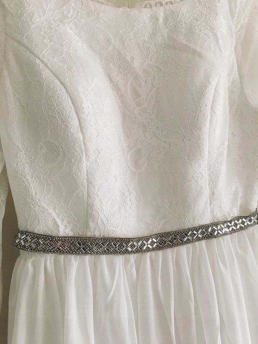 Suknia ślubna #12 ivory długi rękaw linia A pasek rozmiar 42 XL