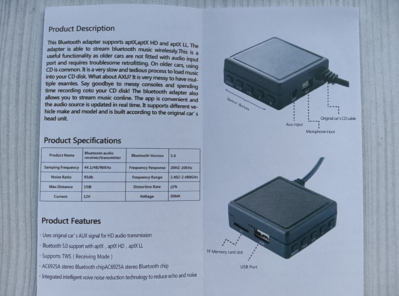 Bluetooth USB AUX VW Skoda Ford Peugeot Citroen BMW Audi Mercedes