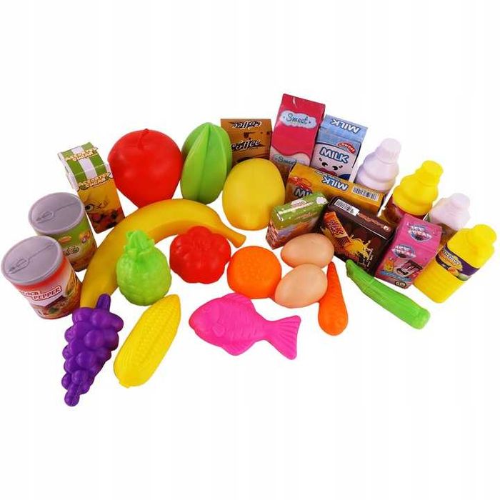 Duży 28 elementowy różowy koszyk wózek na zakupy i akcesoria