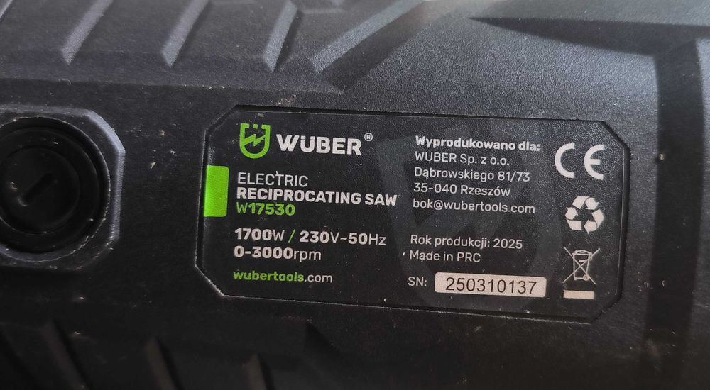 Piła szablasta WUBER W17530, 1700W, 0–3000 uchwyt obrotowy jak nowa GW