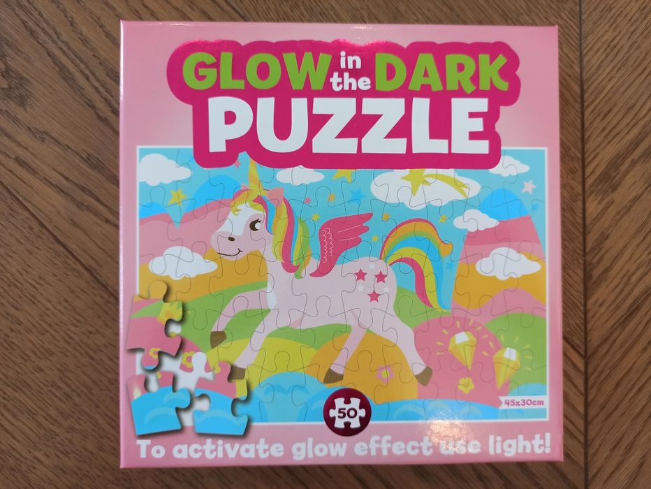 Puzzle świecące w ciemności z jednorożcem 50 elementów nowe 4+