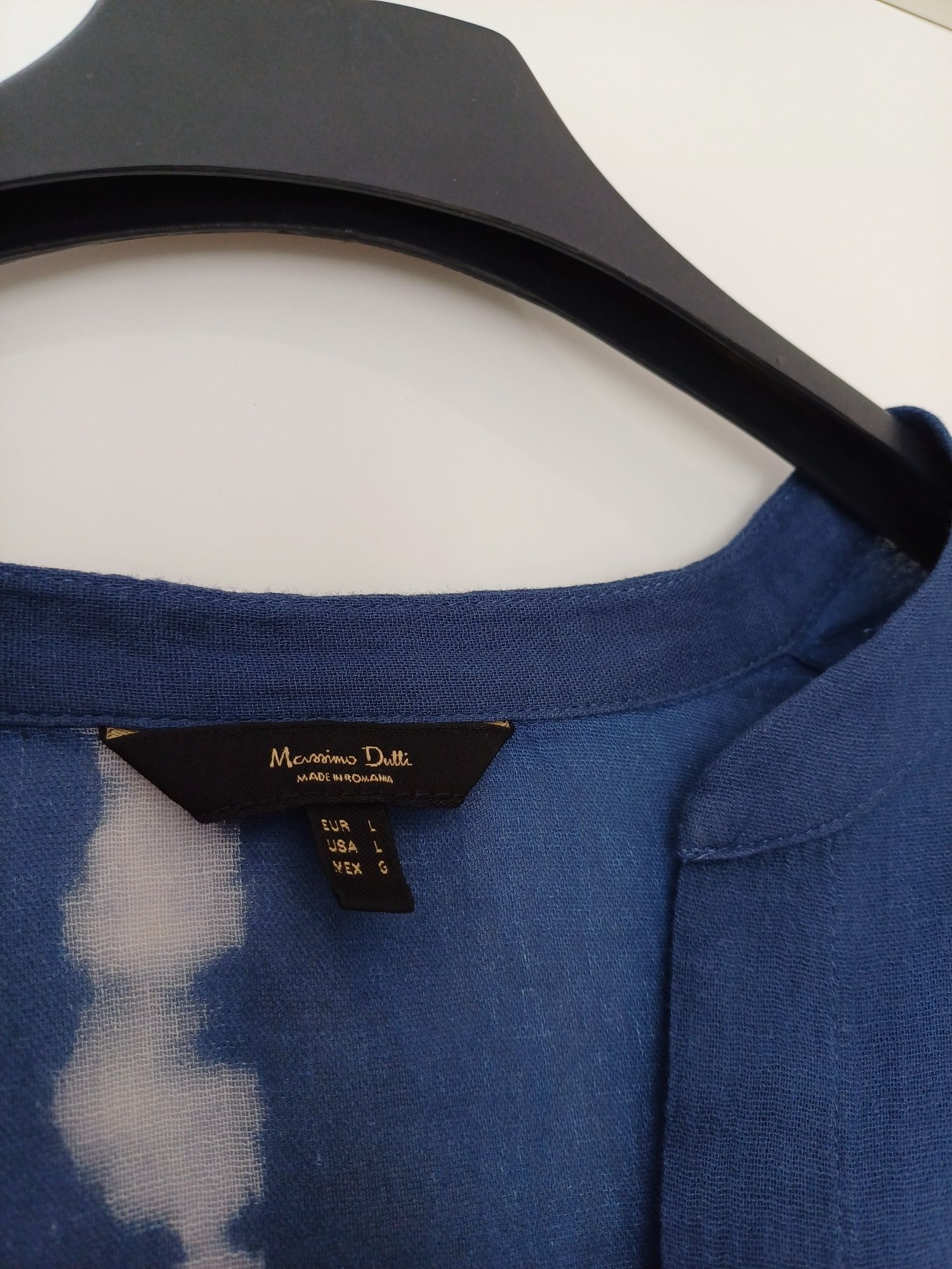 Massimo Dutti koszula oversize bawełna niebieska print rękaw 3/4