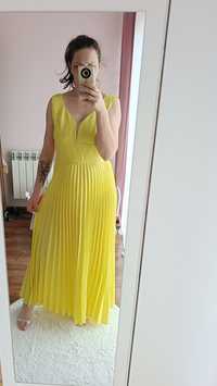 Sukienka długa plisowana żółta wesele