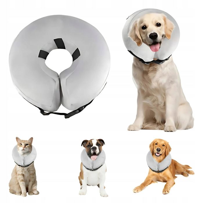 Nadmuchiwany Kołnierz Ochronny Dla Psa XL Szary Lekki Miękki