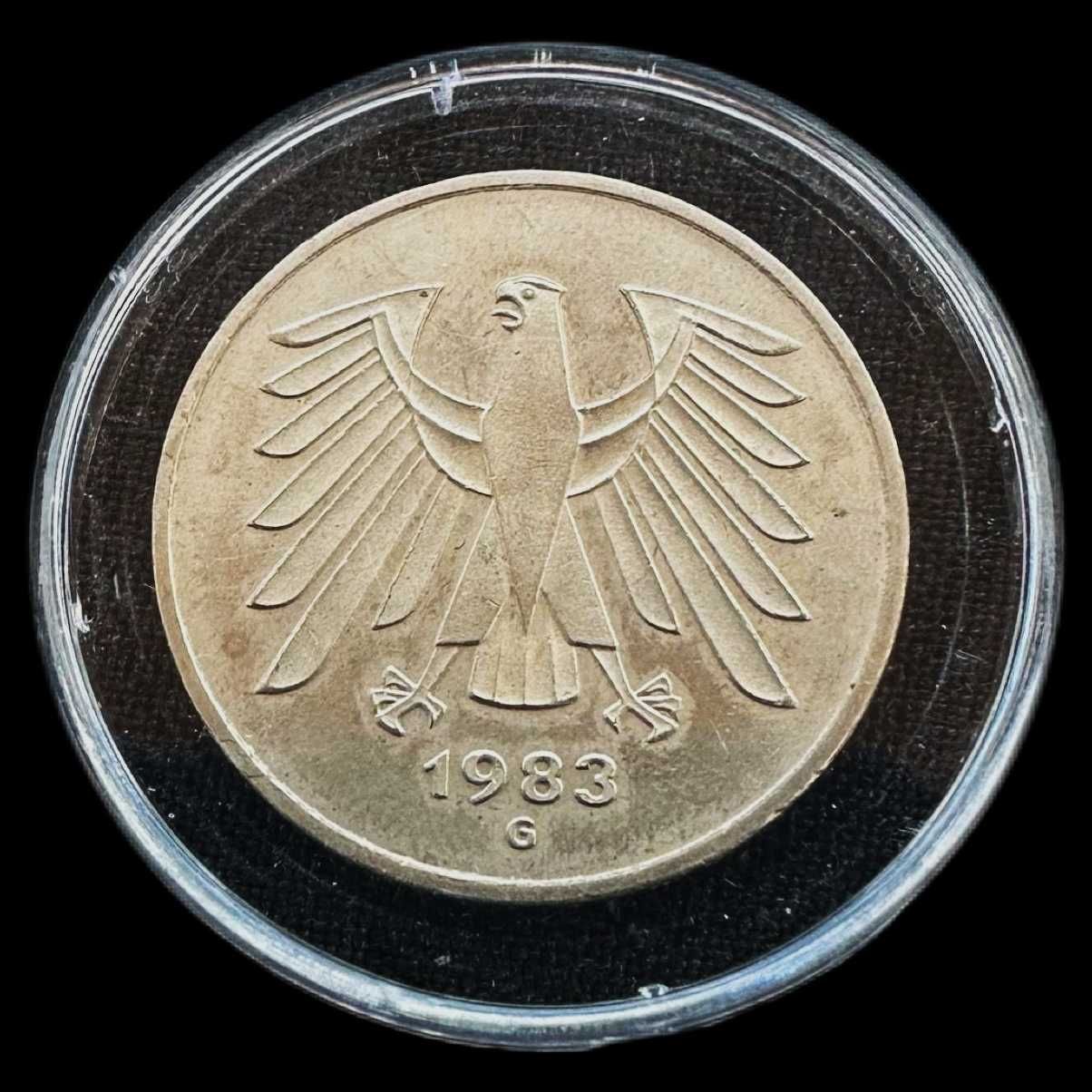 Moeda de 5 Deutchmark - 1983 - "G" - Karlsruhe - Alemanha