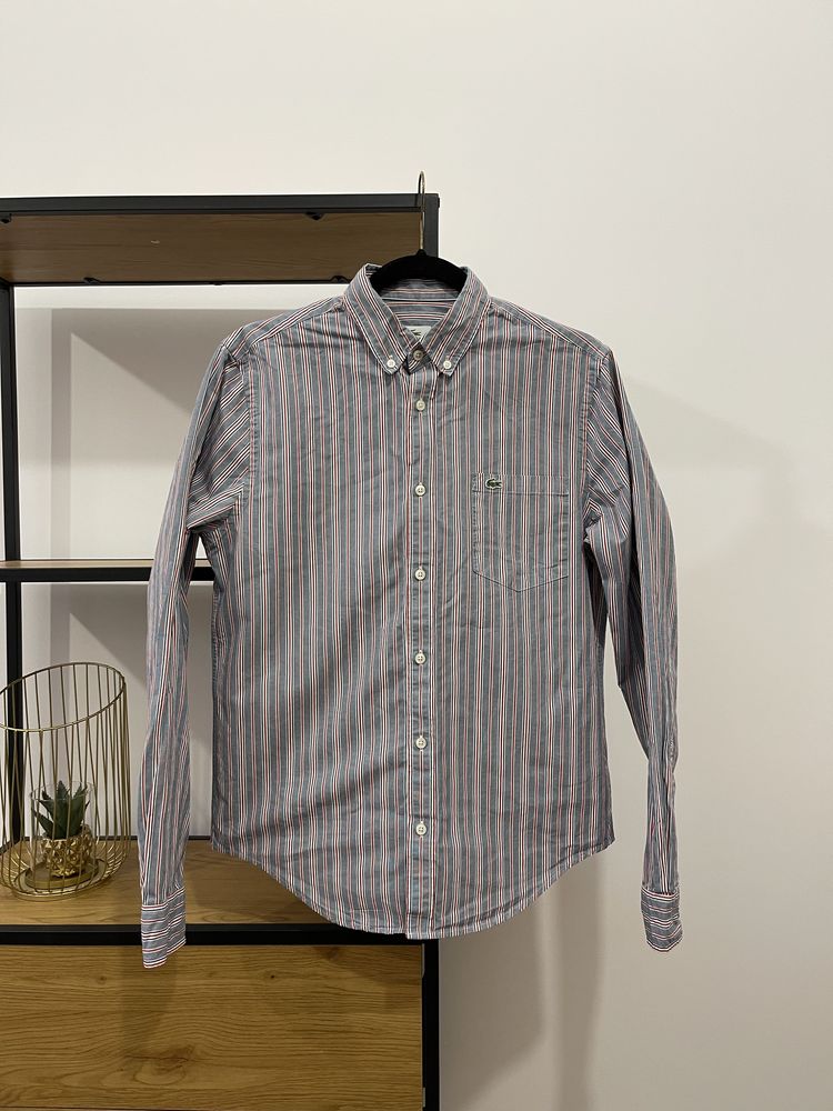 Lacoste nowa męska szara koszula w paski bawełniana 38 regular fit