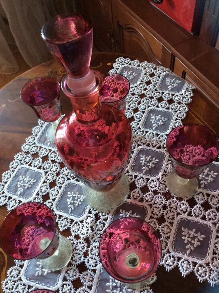 Чешский набор для вина, рубиновое стекло