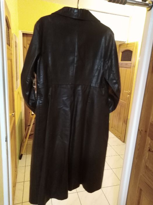 Płaszcz damski skórzany, brązowy