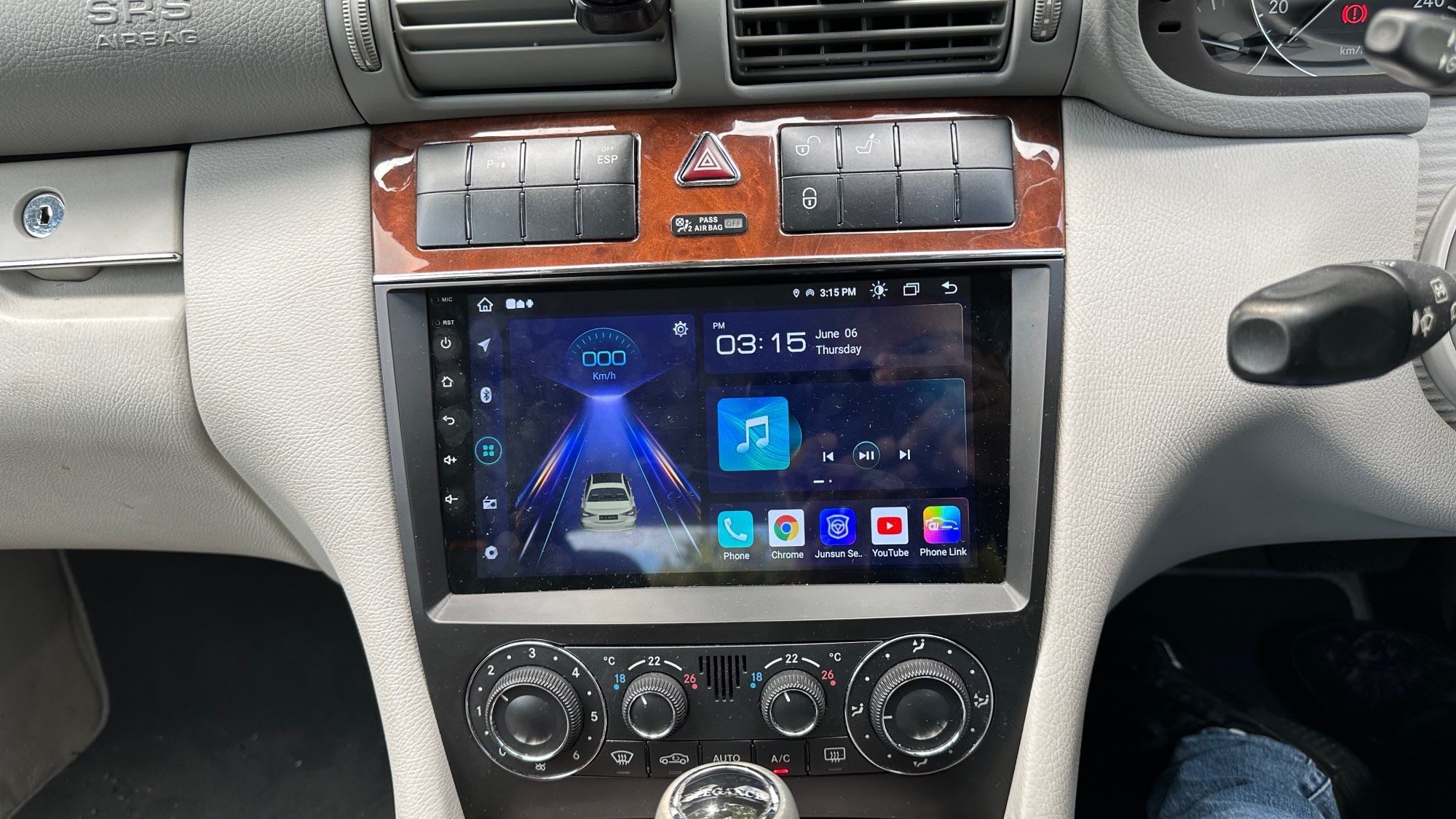 Rádio 9" Mercedes W203 Carplay Android Auto GPS 1/32GB + CANBUS NOVO