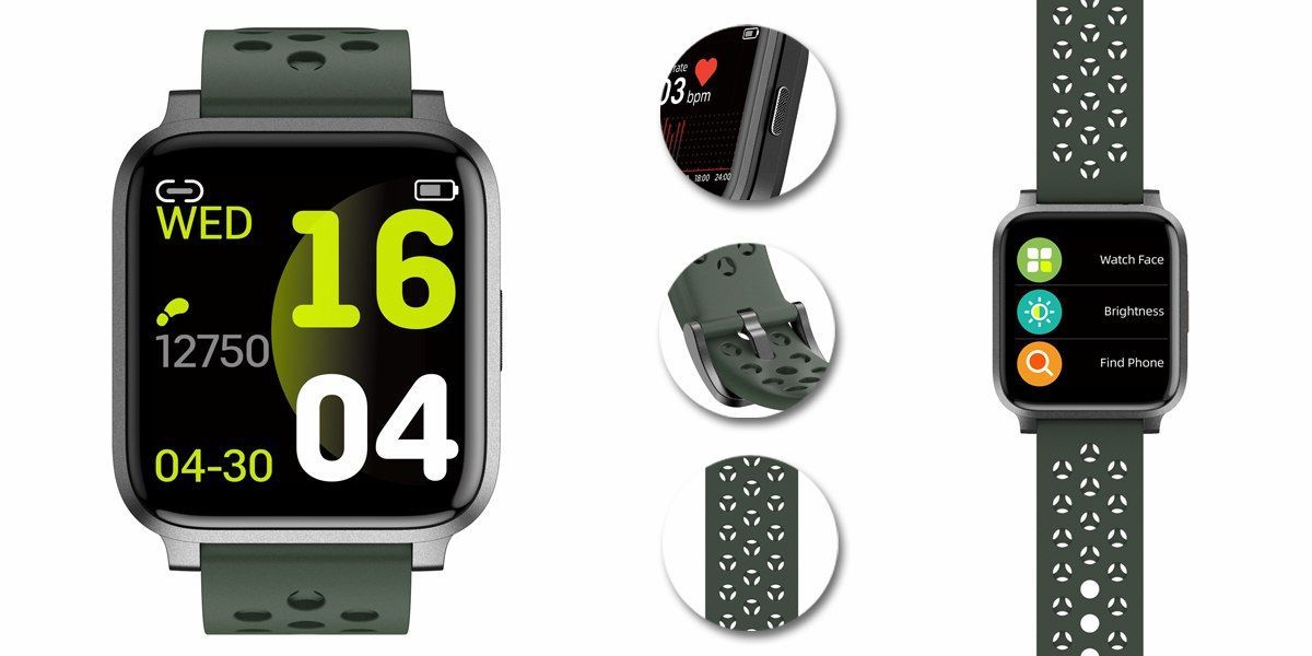 NOWY Smartwatch Rubicon Rnce58 Dark Green Militarny Wojskowy