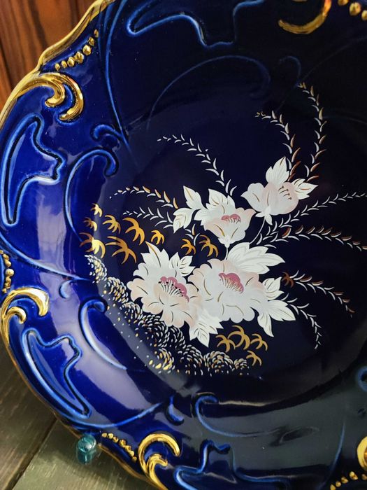 Patera półmisek kobalt  kwiaty Crown
