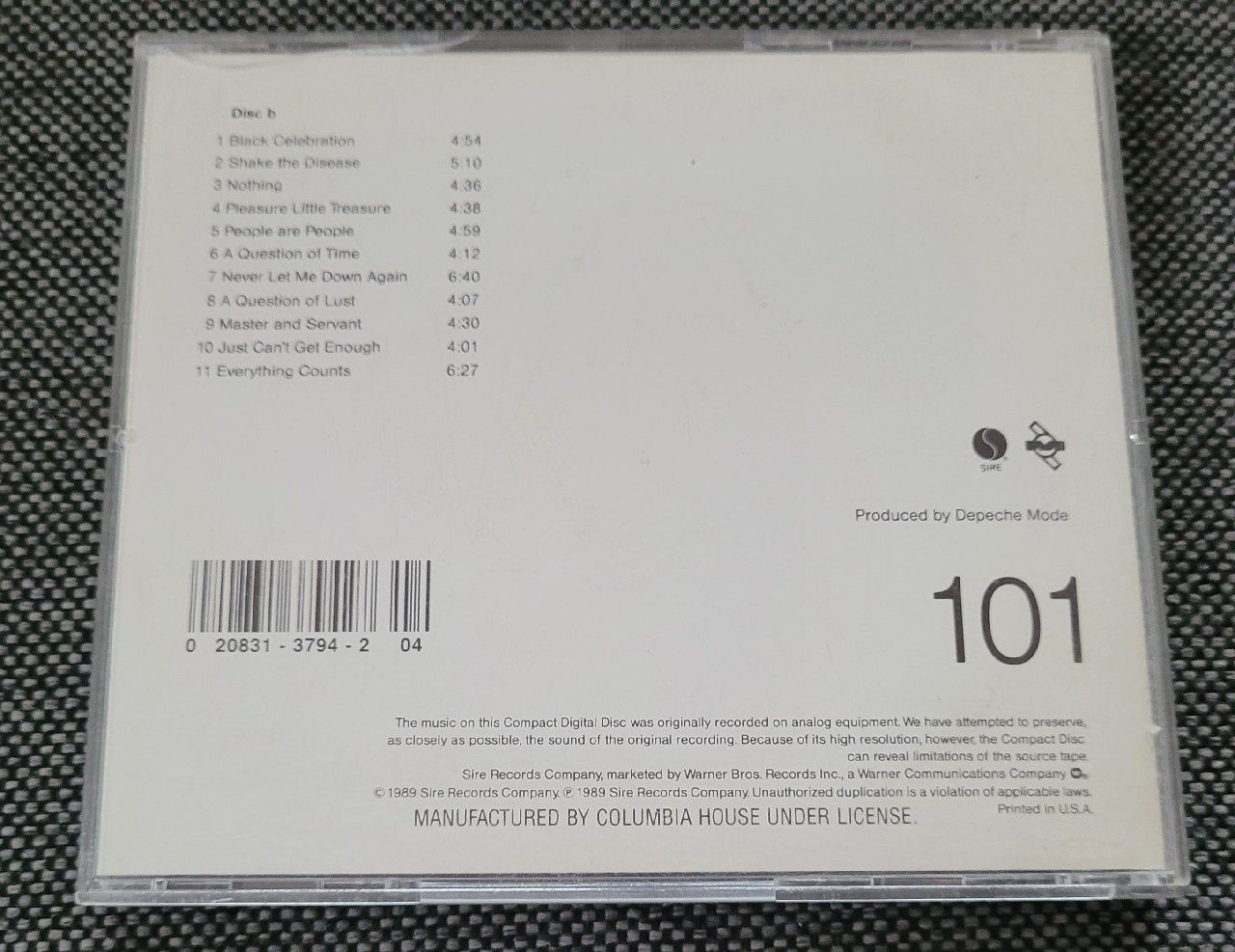 Depeche Mode 101 Disc B USA CD Columbia House Music Club