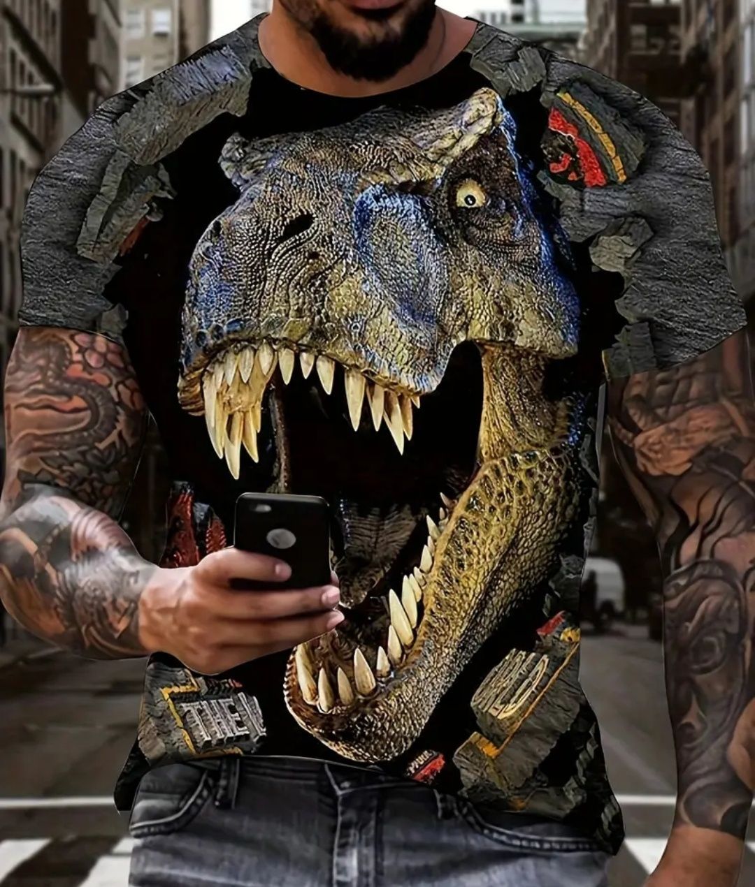 Koszulka męska t-shirt męski 3D Dinozaur T-Rex nadruk XL
