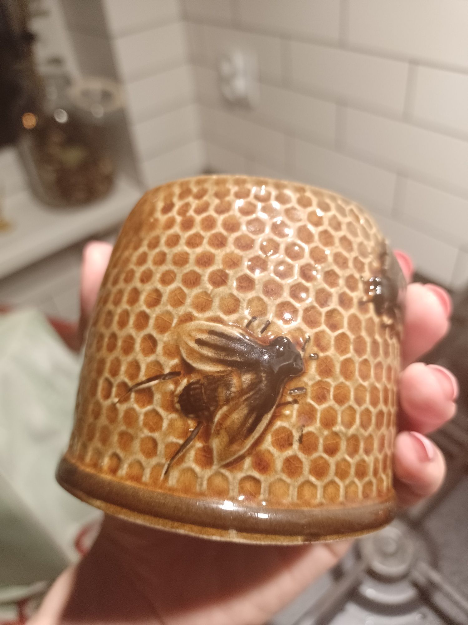 Ceramiczny pojemnik na miód pszczoły plaster miodu