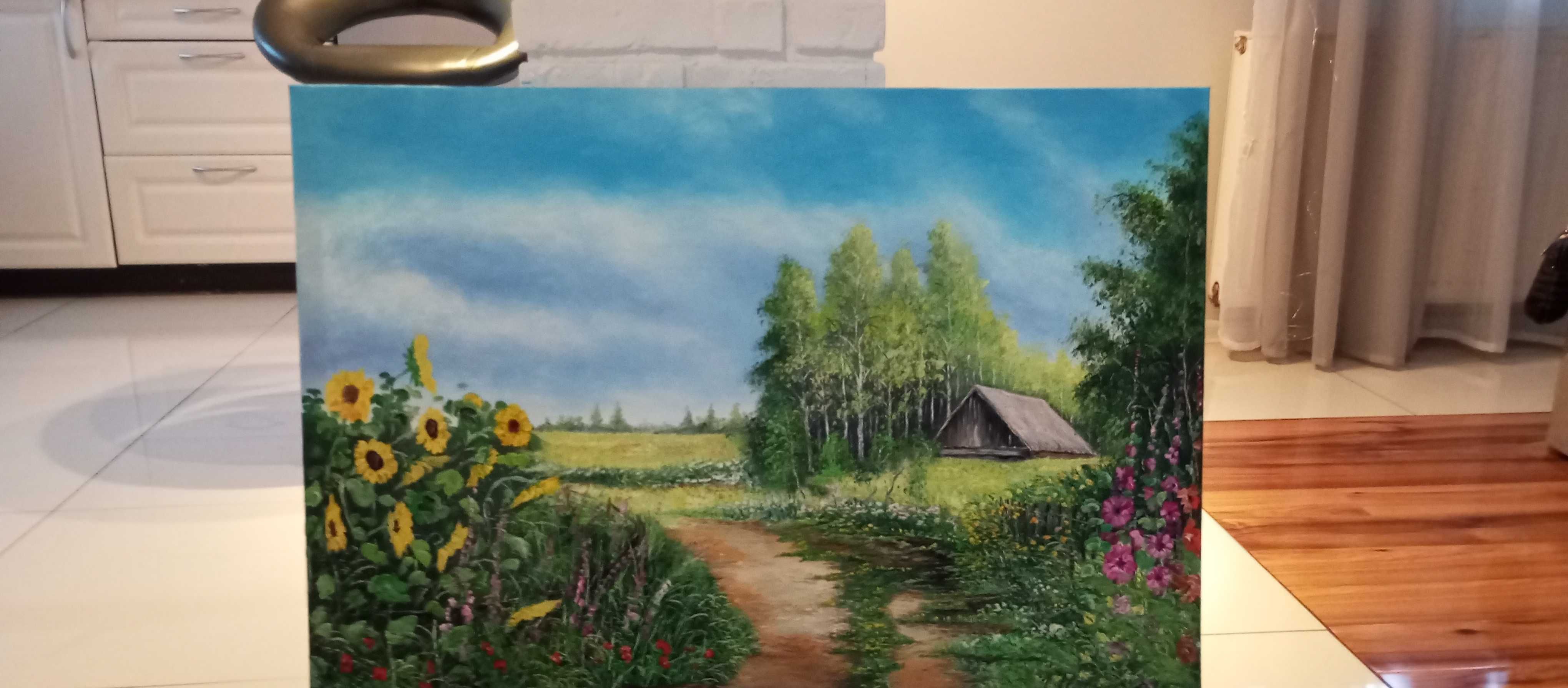 Obraz olejny ,,Przy drodze"100x70