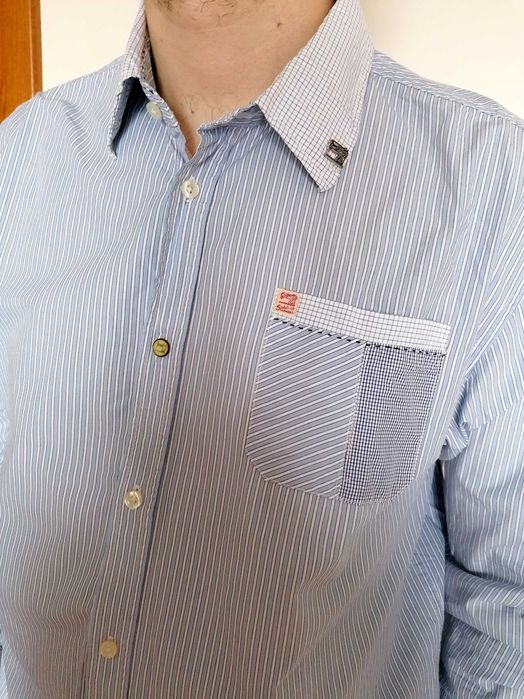 Scotch & Soda koszula męska casual niebieska paski guziki bawełna XXL