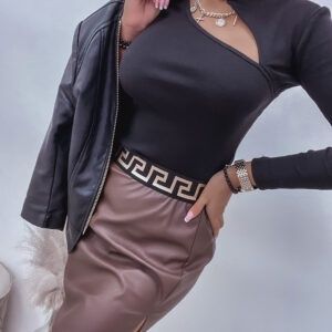 Elegancka spódnica ekoskóra czekoladowa ML