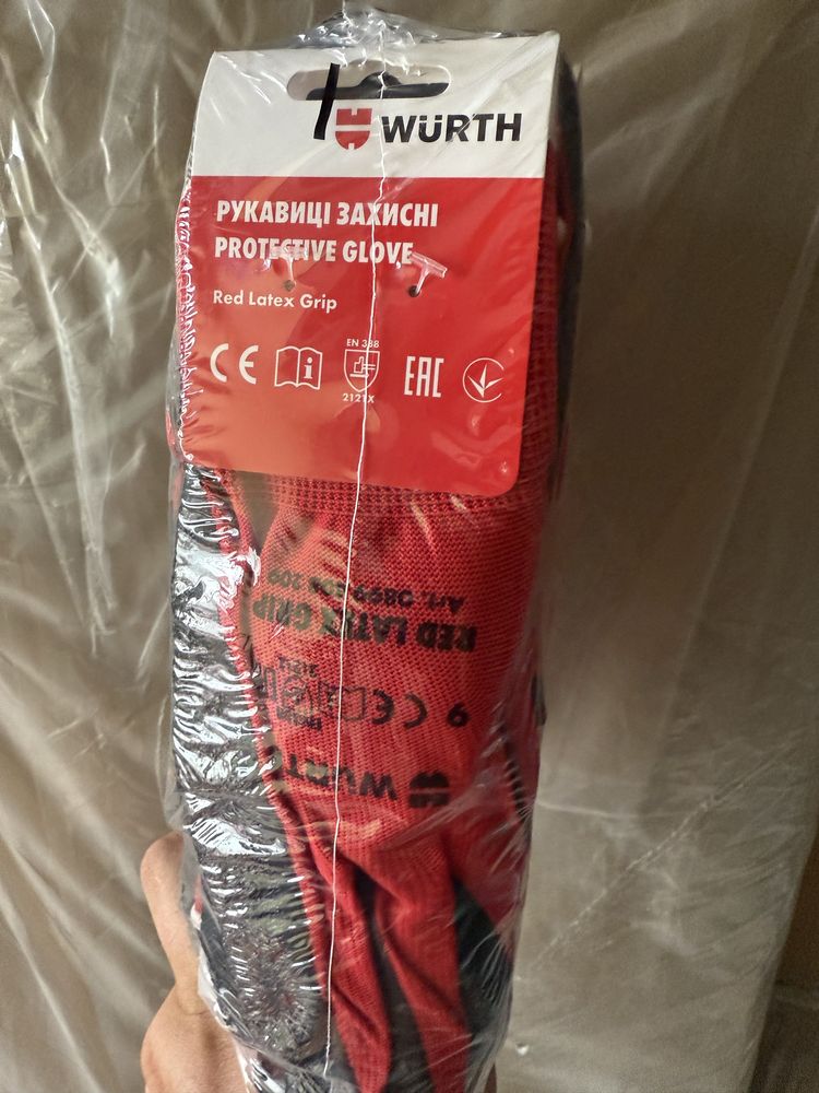 Перчатки, рукавички захисні WURTH RED LATEX GRIP.