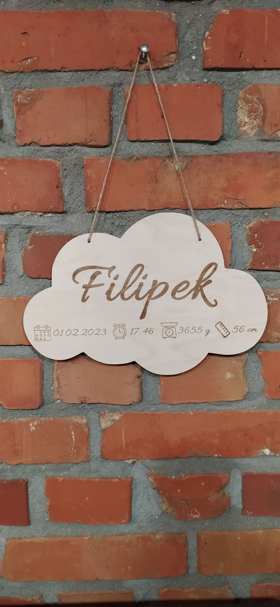 Chmurka tabliczka drewniana metryczka z imieniem grawer personalizacja