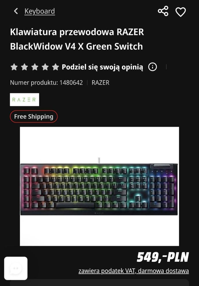 Klawiatura Blackwidow v4 X mechanical gaming keyboard